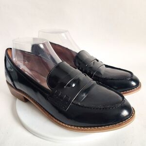 Steve Madden Penny Loafers Size 9 Patent Leather Black Slip-on Flats Office Chic